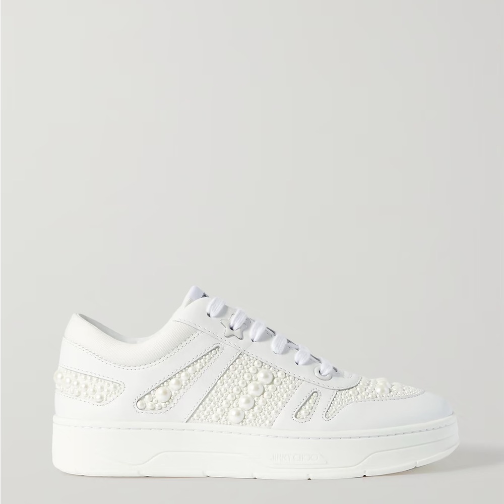 JIMMY CHOO - BRAND NEW Hawaii faux pearl-embellished leather sneakers, 37.5